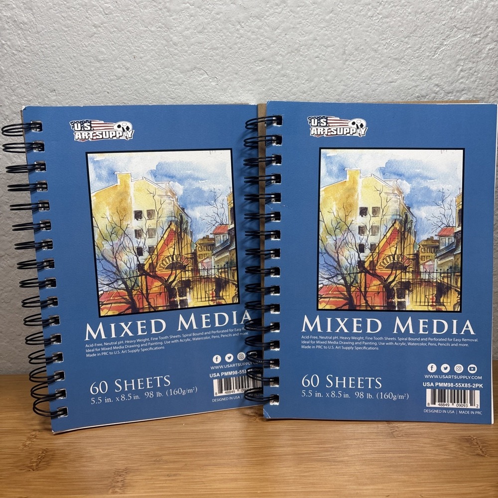 5.5" x 8.5" Mixed Media Paper Pad Sketchbook, 2 Pack 60 Sheets 98lb Spiral-Bound